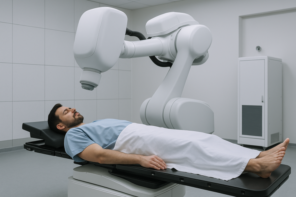 Patient während einer CyberKnife-Bestrahlung in einer modernen Strahlentherapie